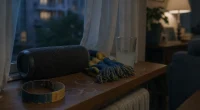 Högtalare och supporterattiraljer i ett svenskt vardagsrum efter en VM-match